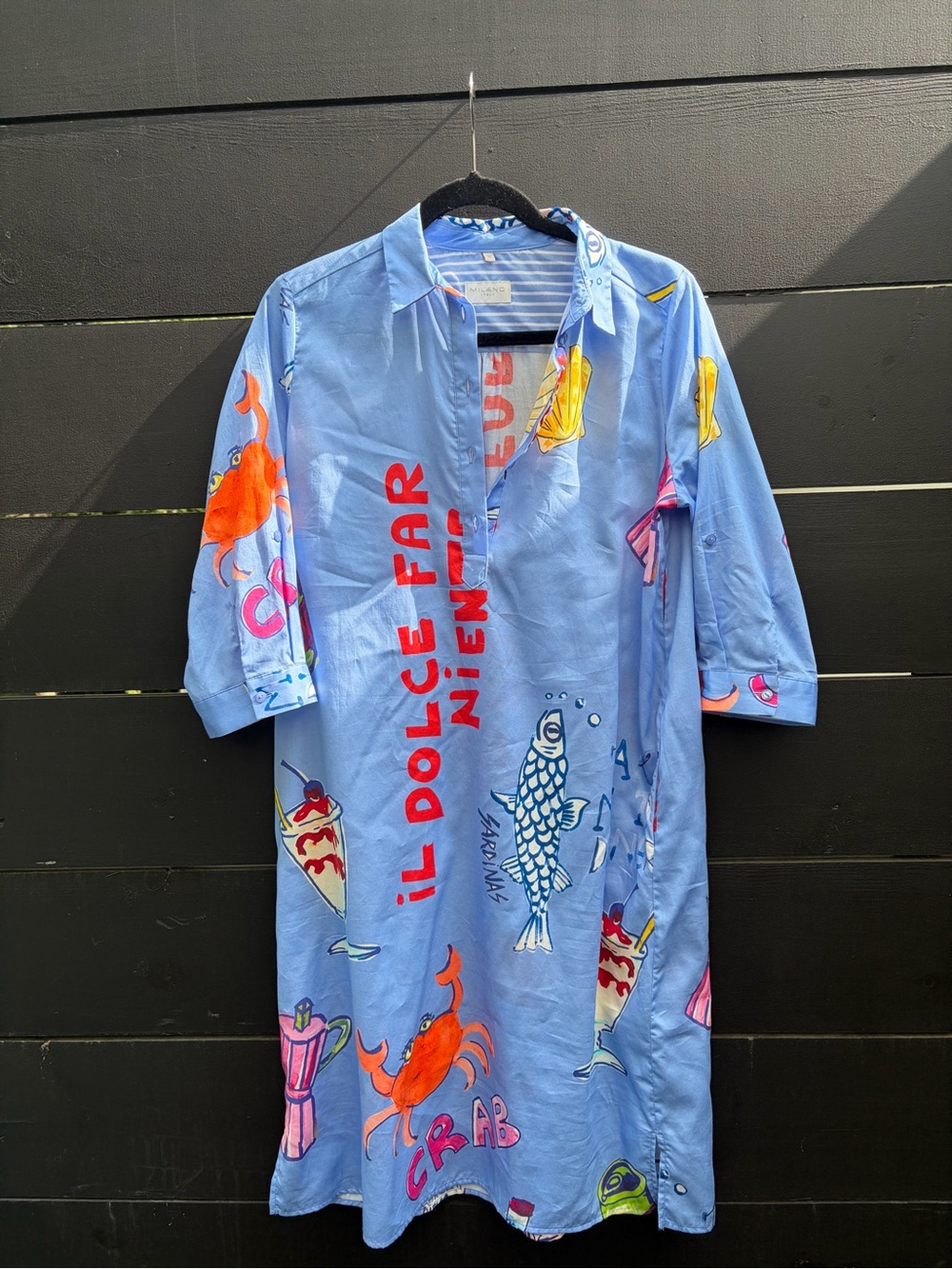Milano Italy Ocean Print Cotton Shirt Dress Size 36 NWOT